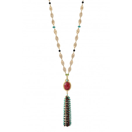Baroque turquoise onyx and Prestige crystal sautoir necklace | red86046