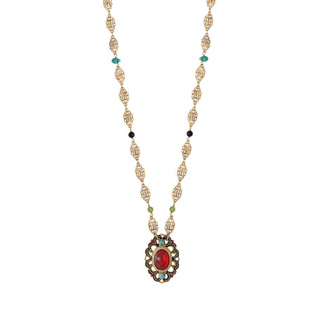 Collier pendentif chic onyx turquoise et péridot I rouge86052