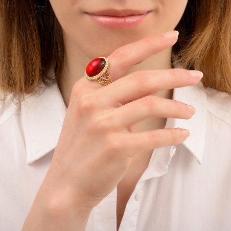 Glamorous cabochon and fine gold-plated metal adjustable ring | red86066