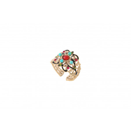 Colourful Prestige crystal and turquoise adjustable ring | red