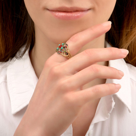 Colourful Prestige crystal and turquoise adjustable ring | red86070