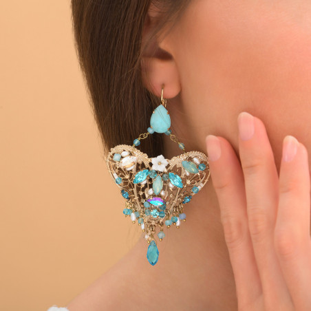 Fantasy gold metal and crystals earrings | Turquoise