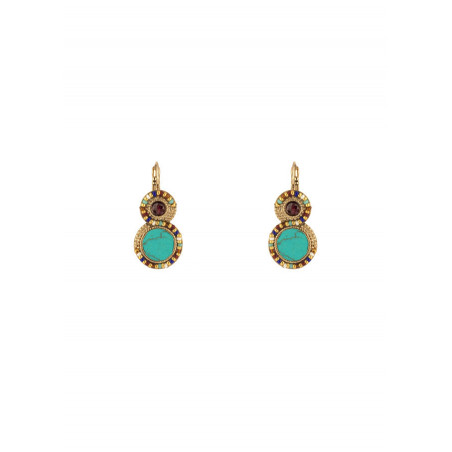 On-trend sleepers earrings with turquoise and garnet l Turquoise