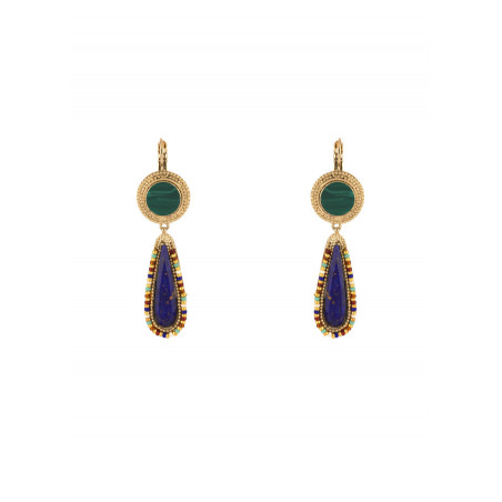 Elegant malachite sleepers earrings l Multicolor