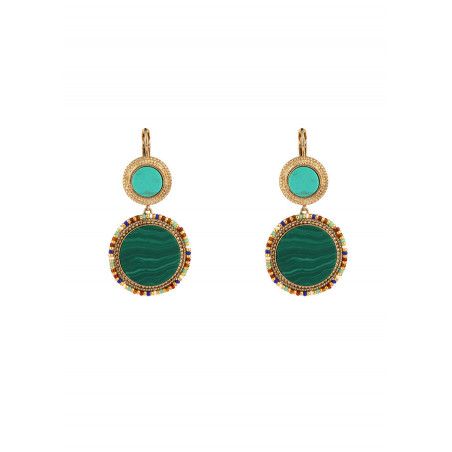 Clip-on sleepers earrings with turquoise and malachite | Green
