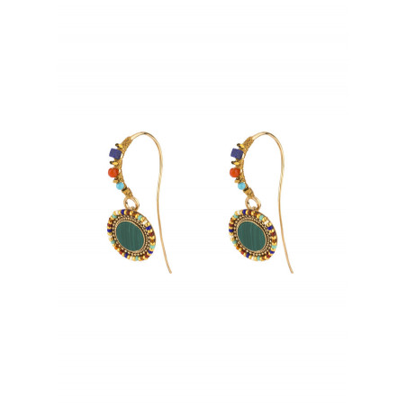 Chic pierced earrings with malachite and lapis lazuli l Green