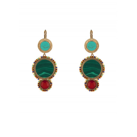 Glamorous turquoise and malachite sleepers earrings l Multicolor