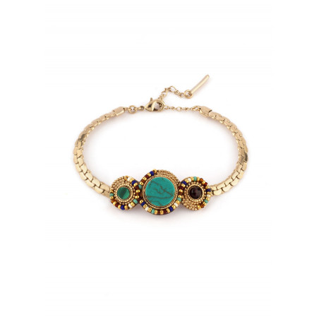 Glamorous turquoise and malachite flexible bracelet|Multicolor