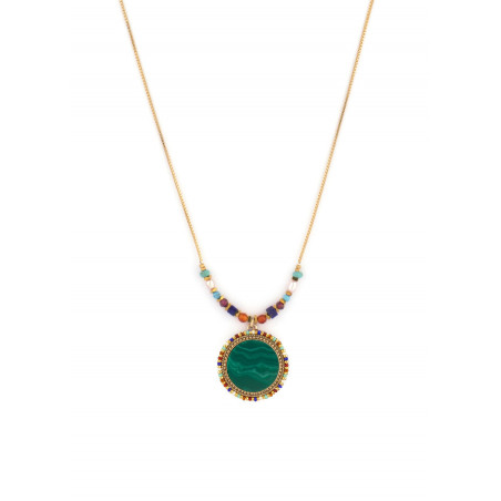 Ethnic lapis lazuli and malachite pendant necklace l Green
