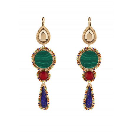 Bohemian malachite and Japanese bead sleepers earrings l Multicolor
