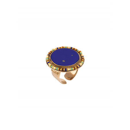 Up-to-date lapis lazuli and Japanese bead adjustable ring|Blue
