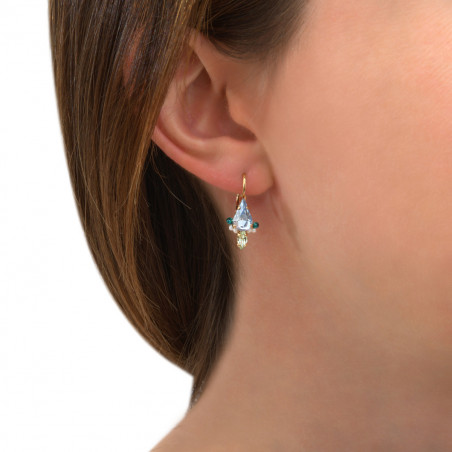 Boucles d'oreilles dormeuses chics cristaux perles de rivière I bleu86239