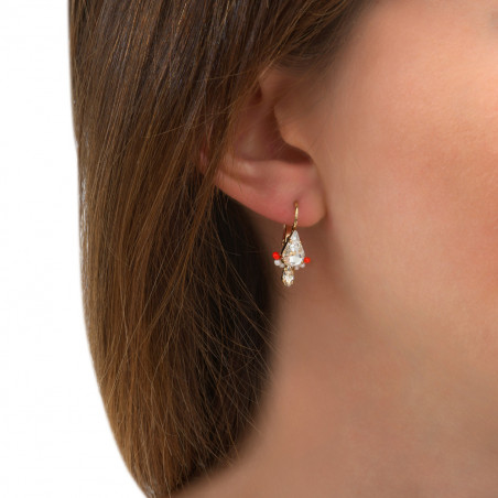 Festive lever back earrings with crystals and Japanese pearls | coral86241