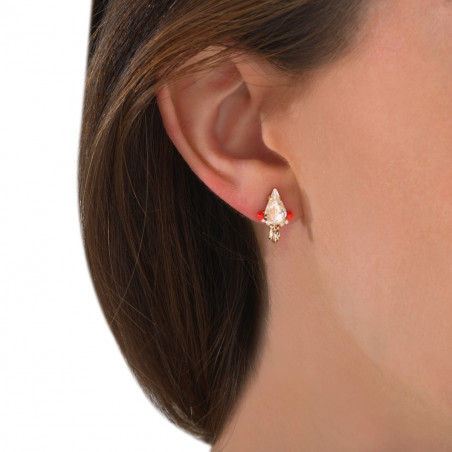 Festive stud earrings with crystals and Japanese pearls | coral86247