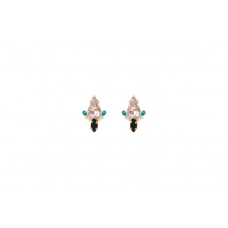 Refined stud earrings with crystals and Japanese pearls | pink