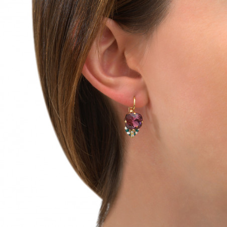 Boucles d'oreilles dormeuses sophistiquées cristaux perles du Japon I violet86251