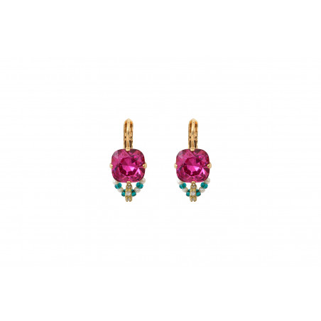 Precious lever back earrings with crystals and Japanese pearls | pink