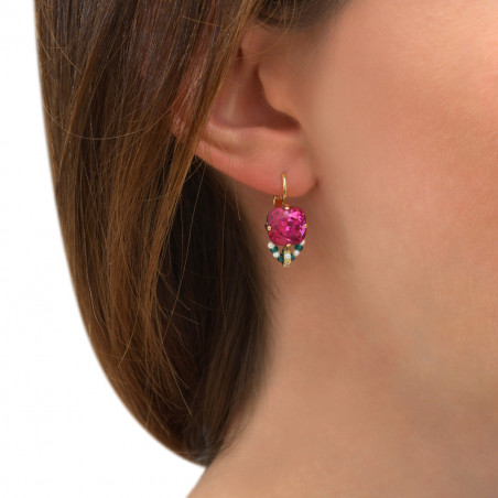 Boucles d'oreilles dormeuses précieuses cristaux perles du Japon I rose86255
