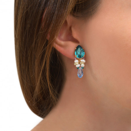 Boucles d'oreilles clips mystérieuses améthyste et cristaux - bleu86257