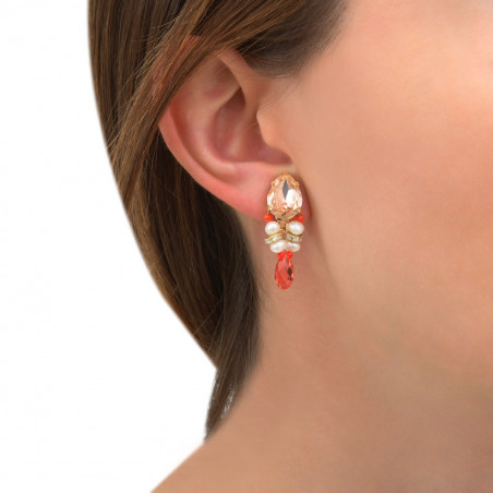 Glamorous clip earrings with crystals and river pearls | coral86259