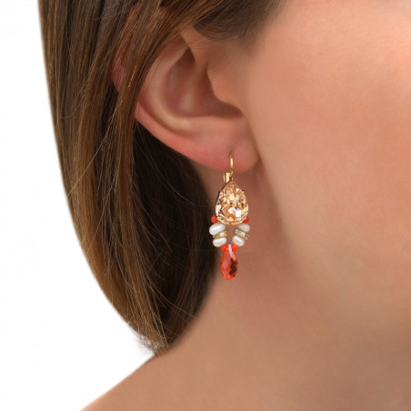 Boucles d'oreilles dormeuses glamour perles de rivière et cristaux I corail86265