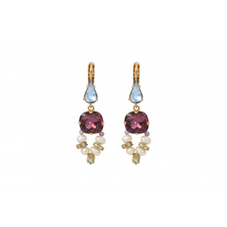 Refined lever back earrings with amethysts and crystals | blue