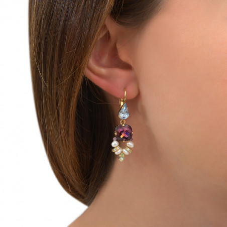 Refined lever back earrings with amethysts and crystals | blue86269