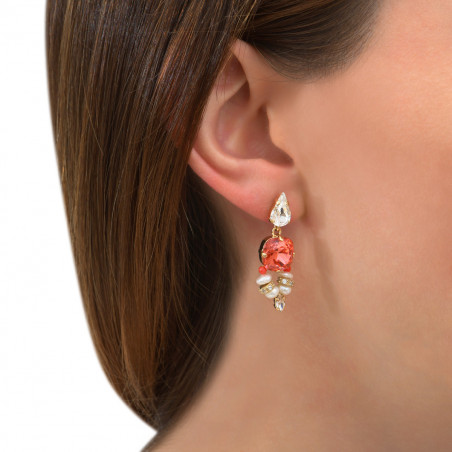 Shimmering stud earrings with river pearls and crystals - coral86277