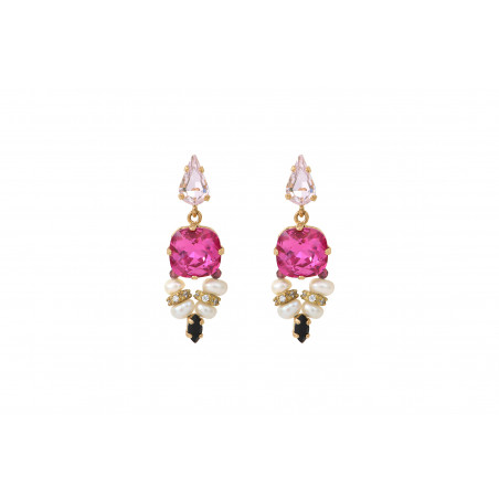 Boucles d'oreilles percées glamour cristaux grenats - rose