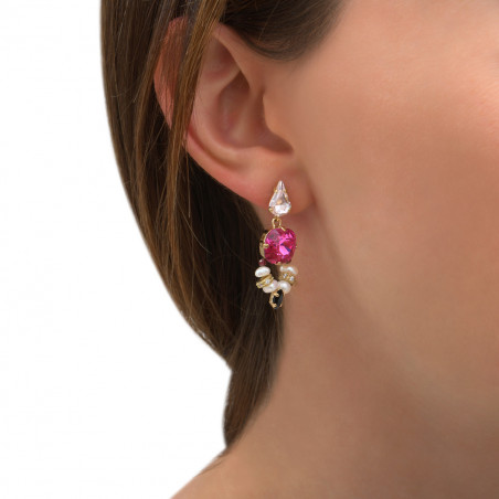 Boucles d'oreilles percées glamour cristaux grenats - rose86279