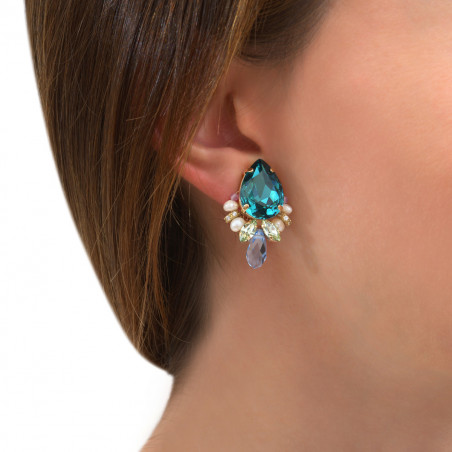 Boucles d'oreilles clips sophistiquées cristaux et améthystes I bleu86281
