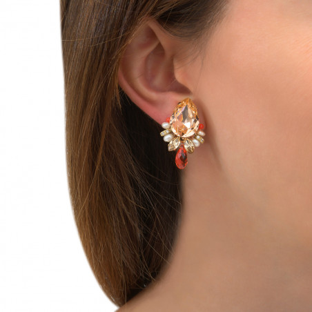 Precious clip earrings with river pearls and crystals - coral86283