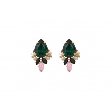 Luminous clip earrings with garnets and crystals | green