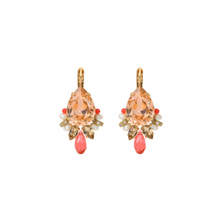Precious lever back earrings with river pearls and crystals | coral