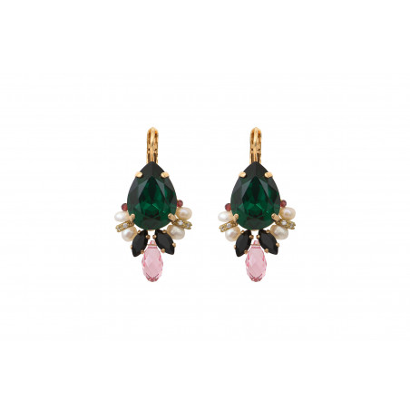 Luminous lever back earrings with garnet and crystals | green