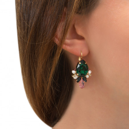Luminous lever back earrings with garnet and crystals | green86291