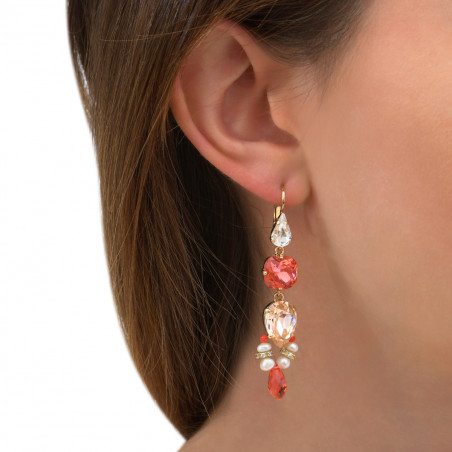 Tender lever back earrings with river pearls and crystals - coral86295
