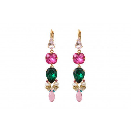 Festive lever back earrings with garnet and crystals | green