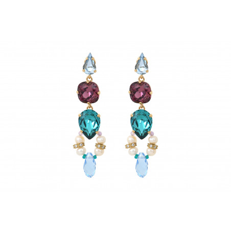 Ethereal stud earrings with amethysts and crystals - blue