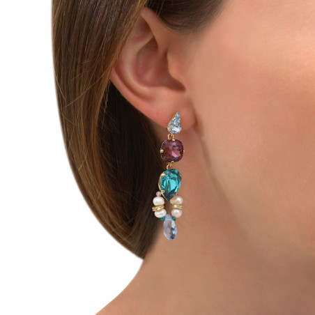 Ethereal stud earrings with amethysts and crystals - blue86299