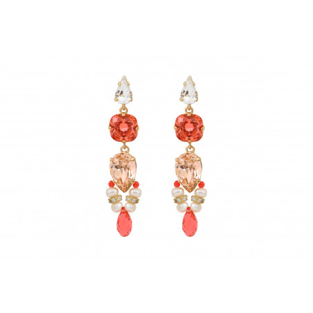 Tender stud earrings with river pearls and crystals - coral