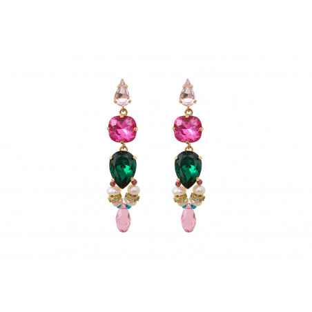 Festive stud earrings with garnet and crystals - green