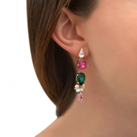Festive stud earrings with garnet and crystals - green86303