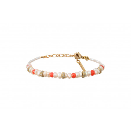 Sophisticated soft bracelet with river pearls and sea bamboo | coral