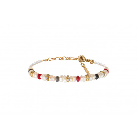 Feminine soft bracelet  with river pearls, garnet and labradorite | green