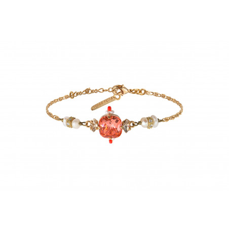 Romantic soft bracelet with crystals and river pearls - coral
