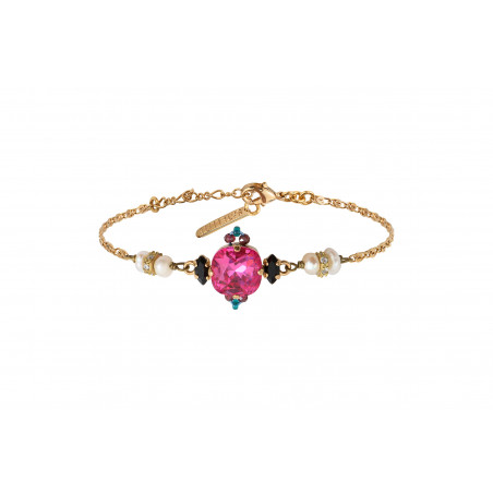 Glamorous soft bracelet with crystals and river pearls | pink