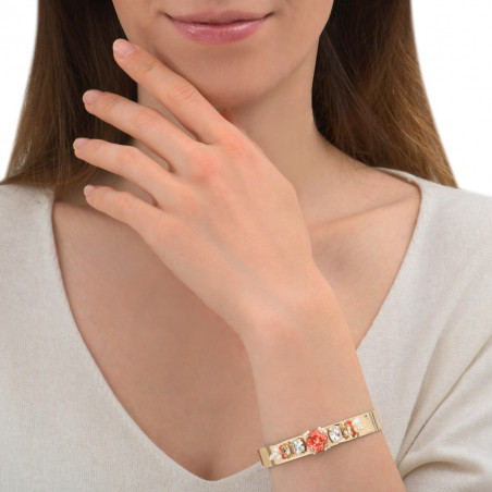 Bracelet jonc romantique cristaux et perles de rivière I corail86323