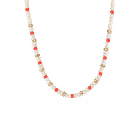 Poetic necklace with river pearls and rhinestones | coral