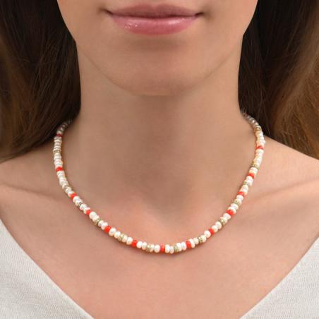 Poetic necklace with river pearls and rhinestones | coral86357